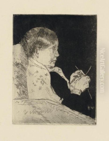 Mrs. Cassatt Knitting, Profile View (b. 75) Oil Painting by Mary Cassatt