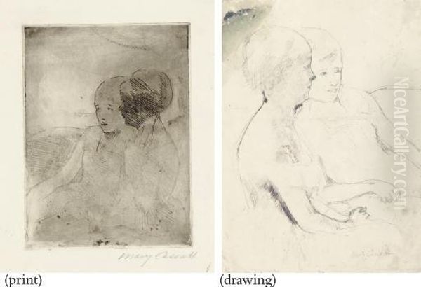 Two Ladies In A Loge, Facing 
Left (no. 2): Final State And Transfer Drawing (b. 17; See B. Cr 755) Oil Painting by Mary Cassatt