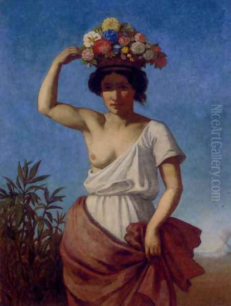 A Pompeiian Beauty Carrying Fruit Oil Painting by August Jernberg