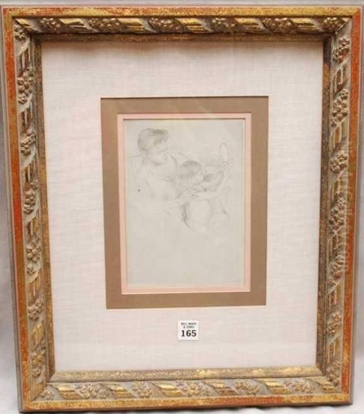 Mother Andchild Holding Mirror Oil Painting by Mary Cassatt