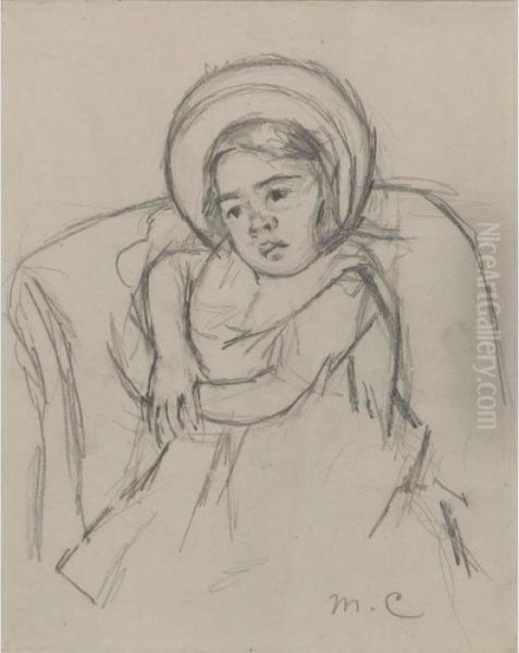 Sketch Of Margot Wearing A Bonnet (no. 5) Oil Painting by Mary Cassatt