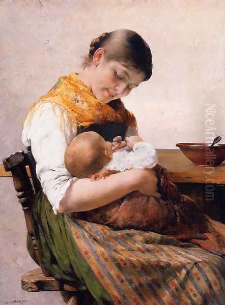 Mother and Child Oil Painting by Georgios Jakobides