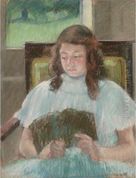 Francoise In A Square-backed Chair Reading Oil Painting by Mary Cassatt