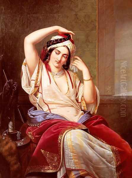 A Harem Beauty At Her Toilette Oil Painting by Paul Emil Jakobs