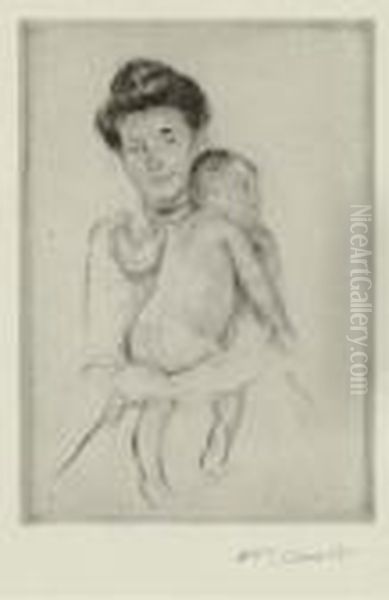 Mother Holding Her Nude Baby Oil Painting by Mary Cassatt