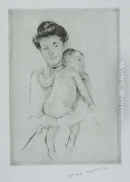 Mother Holding Her Nude Baby Oil Painting by Mary Cassatt