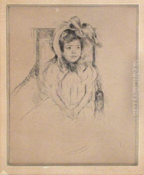 Margot Wearing A Large Bonnet, Seated In An Armchair (breeskin192) Oil Painting by Mary Cassatt