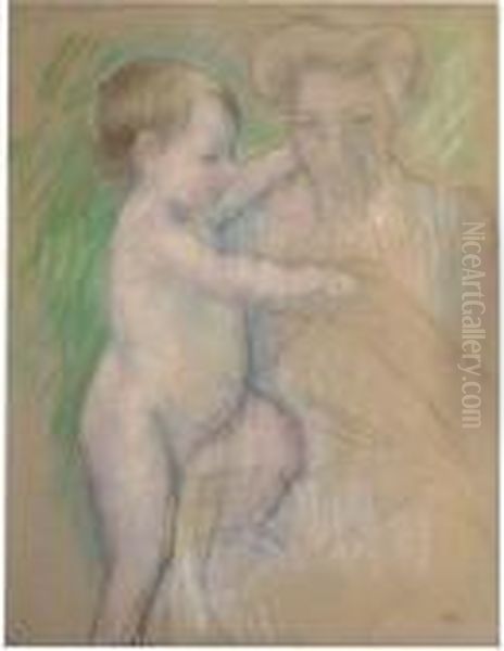 Nude Baby Beside Her Mother Oil Painting by Mary Cassatt