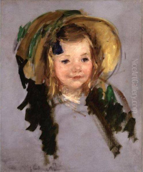 Tete De Petite Fille Avec Bonnet (sara In A Bonnet) Oil Painting by Mary Cassatt