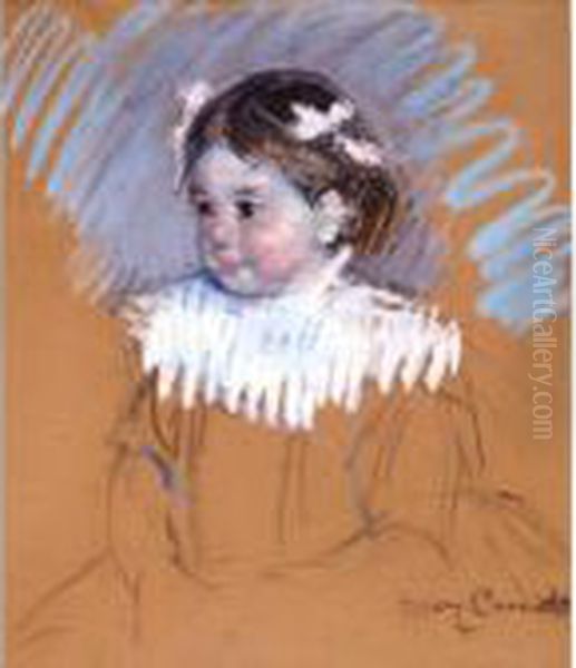 Bust Of Ellen With Bows In Her Hair Oil Painting by Mary Cassatt