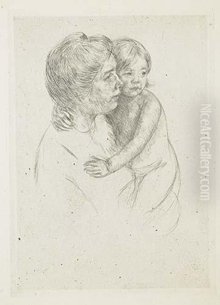 Denise Holding Her Child<</b> Oil Painting by Mary Cassatt