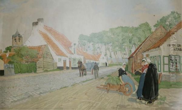 'een Dorpin Het Noorden Van West-vlaanderen' Oil Painting by Hendrick, Henri Cassiers