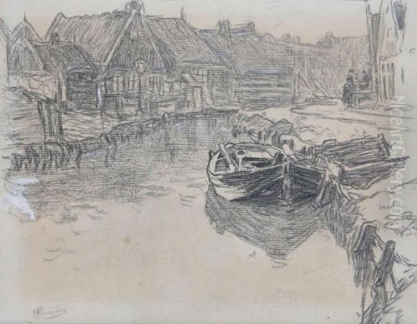 Stadsgezicht Met Bootjes Oil Painting by Hendrick, Henri Cassiers