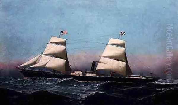 A British Brig Rigged Steamship Outward Bound for America Oil Painting by Antonio Jacobsen