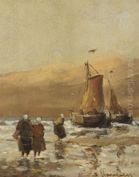 Yachts And Figures Oil Painting by Hendrick, Henri Cassiers