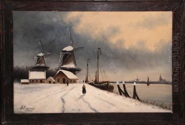 Dutch Winter Oil Painting by Hendrick, Henri Cassiers