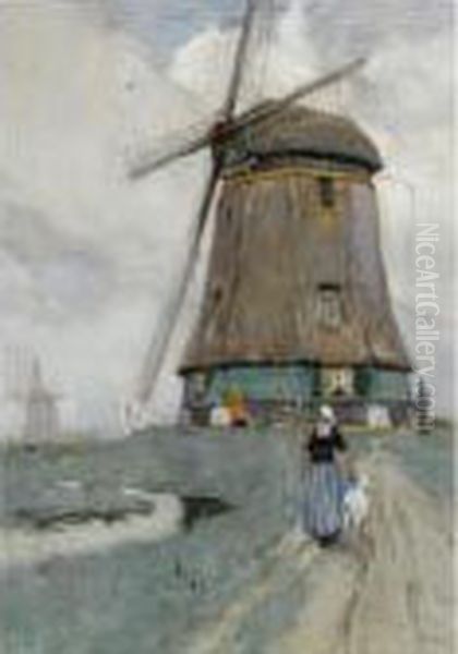 A Windmill Near Volendam Oil Painting by Hendrick, Henri Cassiers