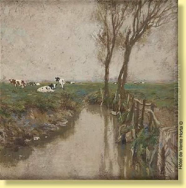 Vaches Au Bord Du Ruisseau Oil Painting by Hendrick, Henri Cassiers