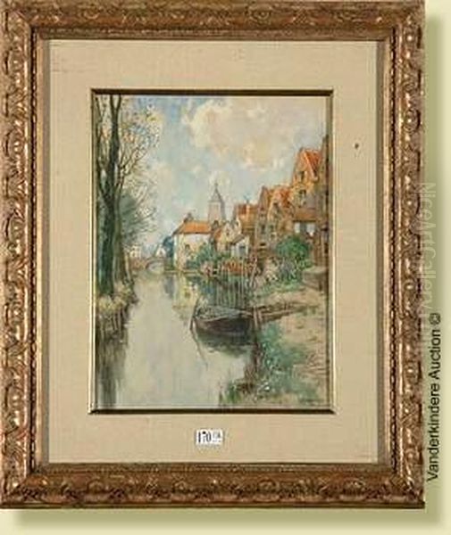 Canal En Hollande Oil Painting by Hendrick, Henri Cassiers