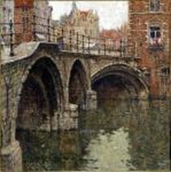 [ Le Grand Pont.] Technique Mixte Signee En Bas A Droite Oil Painting by Hendrick, Henri Cassiers