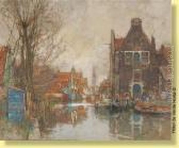 Barges Sur Fond De Ville Oil Painting by Hendrick, Henri Cassiers