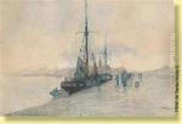 Quai De Roscoff Anime En 1884 Oil Painting by Hendrick, Henri Cassiers