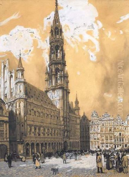 La Grand Place A Bruxelles Oil Painting by Hendrick, Henri Cassiers