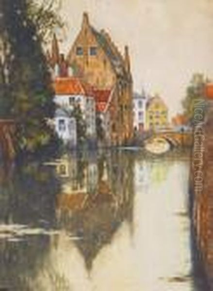 Zicht Aan De Gouden Handrei Te Brugge Oil Painting by Hendrick, Henri Cassiers