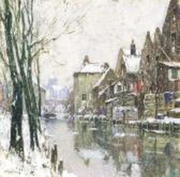 Winter Te Brugge Oil Painting by Hendrick, Henri Cassiers