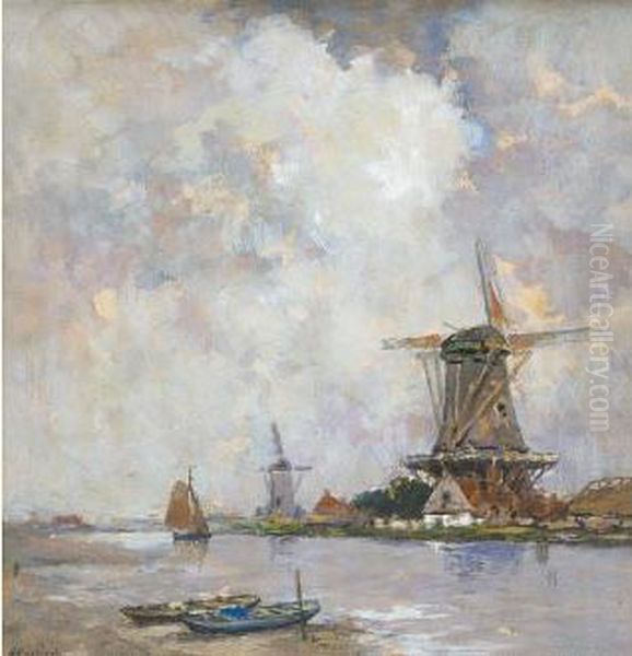 Riviere En Hollande Oil Painting by Hendrick, Henri Cassiers