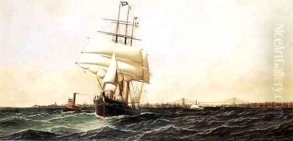 The American Leaving New York Harbor 1884 Oil Painting by Antonio Jacobsen