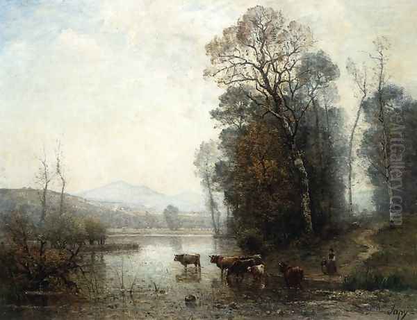 Landscape with Cows Oil Painting by Louis-Aime Japy