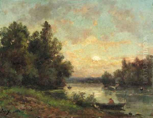 River landscape Oil Painting by Louis-Aime Japy