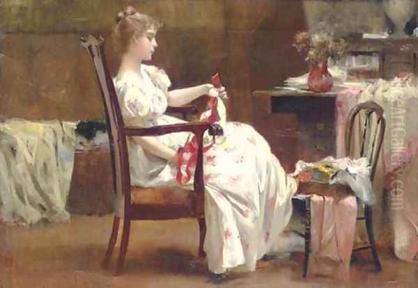 Girl with Ribbons Oil Painting by Francis Coates Jones