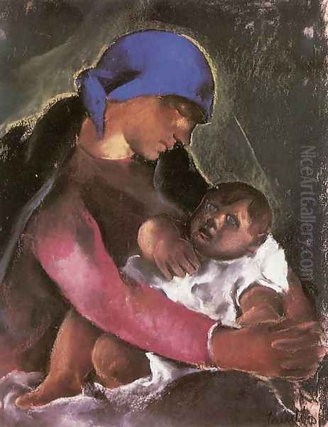 Mother and Child 1929 Oil Painting by David Jandi