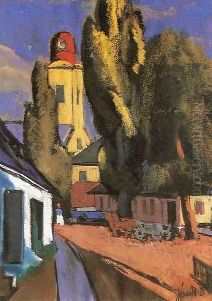 Street at Nagybanya 1943 Oil Painting by David Jandi