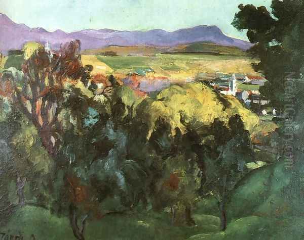 View of Nagybanya 1925 Oil Painting by David Jandi