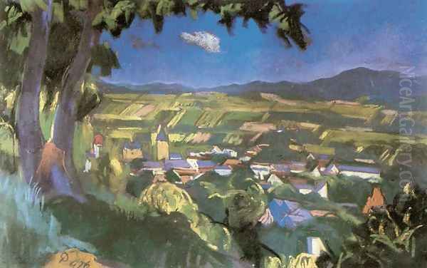 View of Nagybanya 1926 Oil Painting by David Jandi