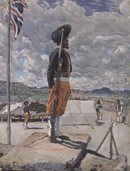 A Sikh Sentry Fort Johnston Nyasaland Oil Painting by Harry Hamilton Johnston