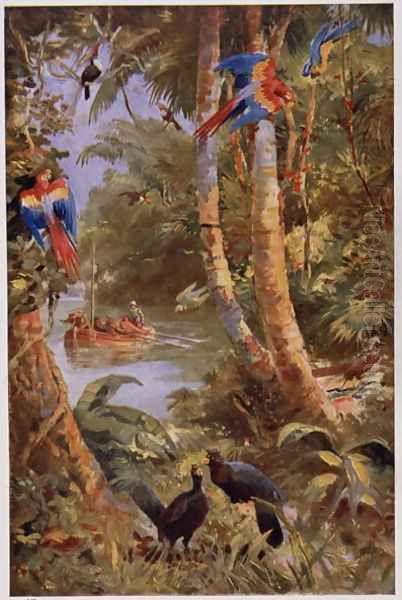 Raleighs Men on the Orinoco Oil Painting by Harry Hamilton Johnston