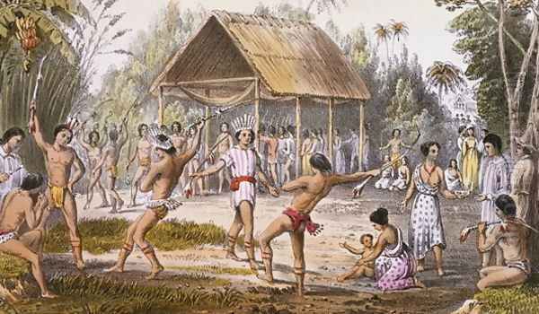 Maquarri dance of the Arawaks at Koraia Oil Painting by Harry Hamilton Johnston