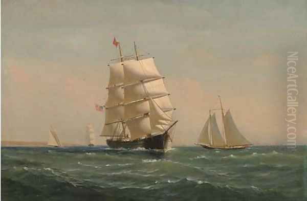 The American brig Atalante in coastal waters Oil Painting by Charles Edward Johnson