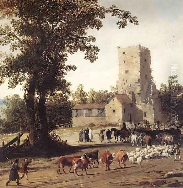 Italianate Landscape with the Parting of Jacob and Laban Oil Painting by Pieter Jansz