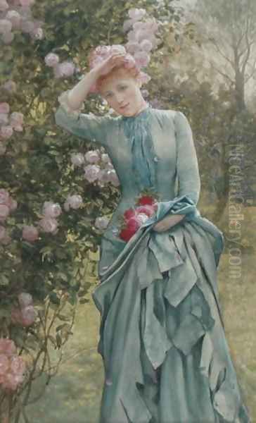 Gathering Roses Oil Painting by Edward Killingworth Johnson