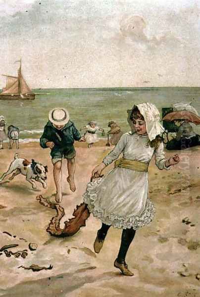 Children and Seaweed from Sunbeams Oil Painting by Edward Killingworth Johnson