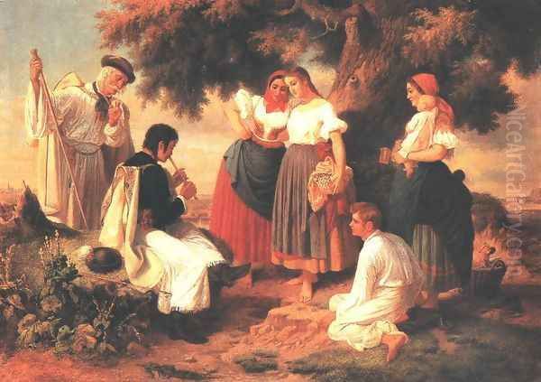 Genesis of the Hungarian Folk-song 1860 Oil Painting by Janos Janko