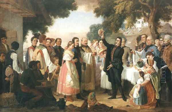 Poet Csokonai at the Wedding 1869 Oil Painting by Janos Janko