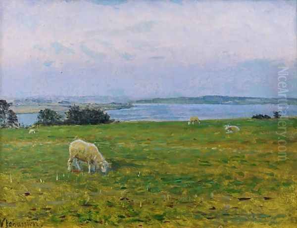 Sheep Grazing Osterby Skagen Oil Painting by Viggo Johansen