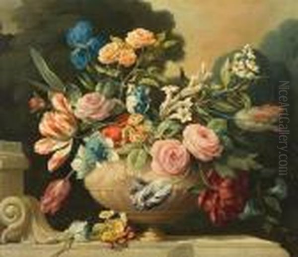 Still Life Of Flowers In A Classical Vase Oil Painting by Pieter III Casteels