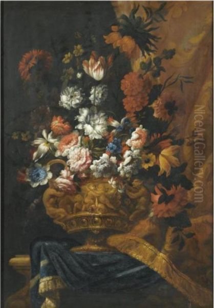 Still Life With Flowers In An Elaborate Oil Painting by Pieter III Casteels